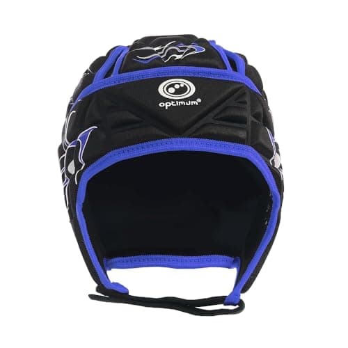 Image of Optimum Unisex Junior Inferno Rugby & Football Headguard - Scrum Cap Coverage | Breathable, Soft-Edged, Lightweight Sports Protective Headgear | Black/Blue, Medium