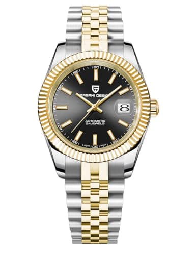 Image of Pagani Design Automatic Watch for Men Japanese Movement Stainless Steel case Sapphire Crystal Gold dial Luxury PD 1645 Watch (Black Gold)