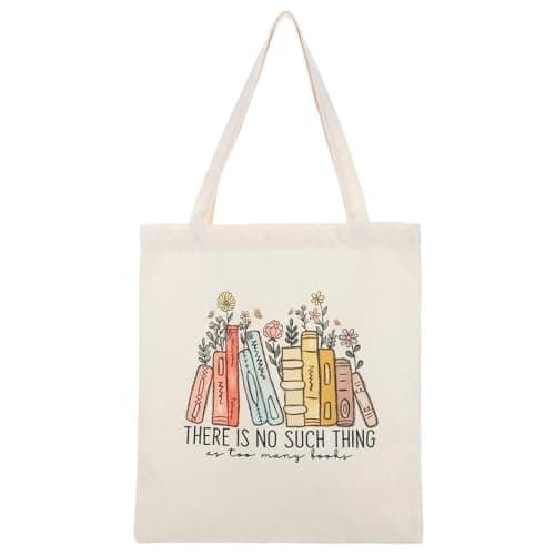Image of Molain Canvas Book Tote Bag for Women, Book Lover Gifts Cute Reading Tote Foldable Grocery Bag Reading Gifts for Bookworm Shopping Work Library Reusable