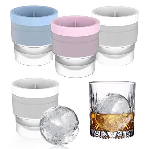 Image of Sumhao 4PCS Ice Ball Mould - 6CM Large Ice Cube Moulds, Silicone Ice Cube Tray for Whiskey/Party/Cocktail/Tea, Easy Release Ice Cube Moulds, Non-Stick Drip-Proof
