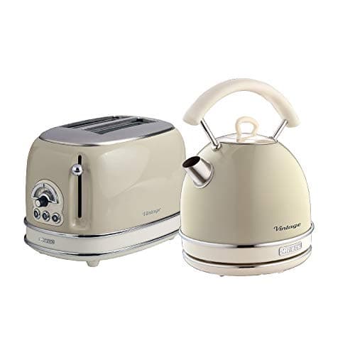 Image of Ariete ARPK10 Retro Style Dome Kettle and 2 Slice Toaster Set, Vintage Design, Beige