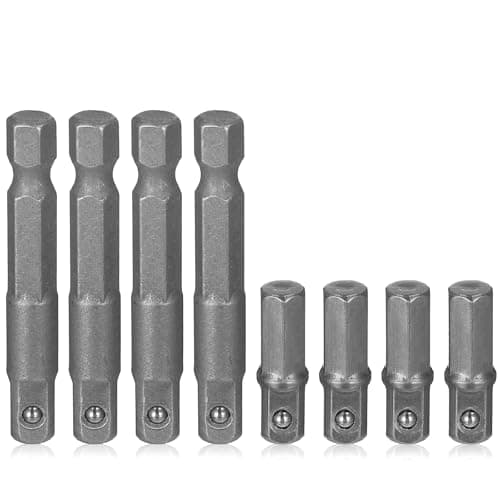 Image of 8 Pcs 1/4 Hex to 1/4 Socket Adapter, Hex to Square Socket Bit Adapter Extension Sockets Driver Bits Impact Power Tool Replacement Part Adapters for Electric and Pneumatic Drill