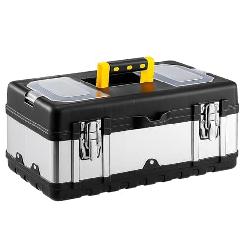 Image of CROWNSHOP Tool Box ToolBox StorageHeavy Duty Stainless Steel Portable Toolbox with Metal Dual Latch Removable Tray Storage Case with Tray and Latch for Small Parts for Tools (17 Inch)