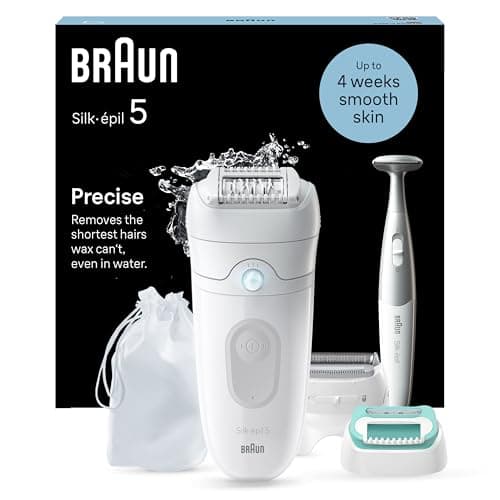 Image of Braun Silk-épil 5, Epilator for Easy Hair Removal, Wet & Dry, Lasting Smooth Skin, with Lady Shaver, Trimmer Comb, Beginner Cap Heads & Bikini Trimmer, 5-251, White/Grey