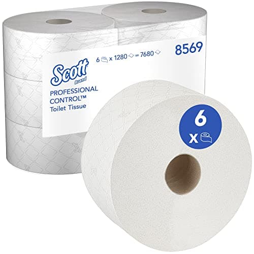 Image of Scott® ControlTM Toilet Tissue Rolls – 2-Ply White Embossed Centrefeed Toilet Paper for High-Capacity, Hygienic Use – FSC®-Certified – 6 Rolls x 1,280 Sheets (7,680 Sheets Total), Model Nr. 8569