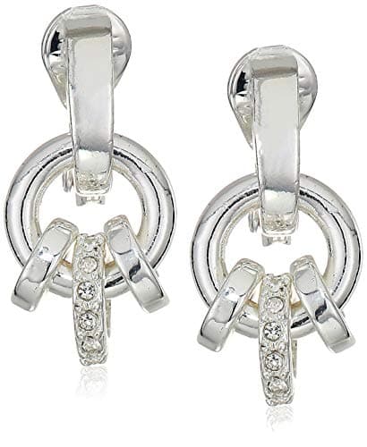 Image of Anne Klein Women's Silver-Tone Pave Rings Drop Clip-On Earrings, 0