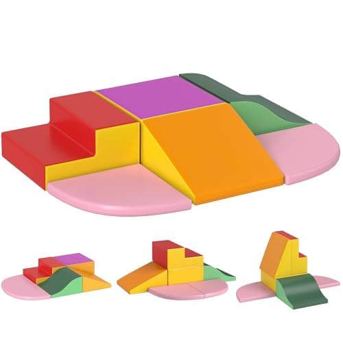 Image of HOMCOM 6 Piece Kids Soft Play Set, Kids Foam Blocks Toys for Climb and Crawl, Indoor Activity Play Set Playground for Toddler 1-3 Years Old, Red