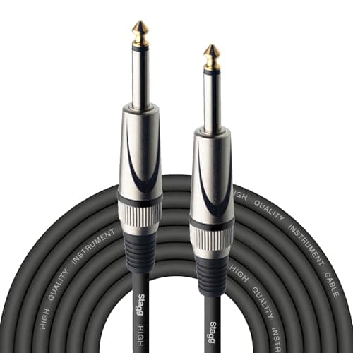 Image of Stagg Deluxe Instrument Cable, 1/4" 6.35mm Jack To Jack, Heavy-Duty Connectors, 6 Metres / 20 Feet, Black