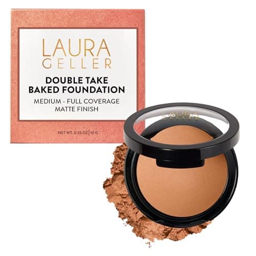Image of LAURA GELLER NEW YORK Baked Double Take Powder Foundation - Tan - Buildable Medium to Full Coverage - Matte Finish