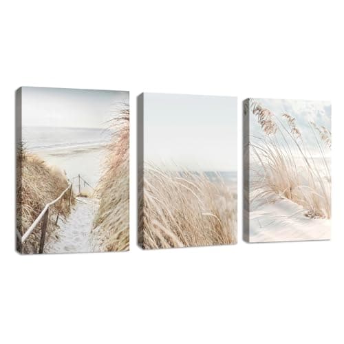 Image of FajerminArt 3Pcs Framed Canvas Wall Art Beach Snowscape Wall Painting Boho Botanical Pictures Painting on Canvas Prints for Living Room Bedroom Office Wall Decoration Stretched On Frame 30x40cmx3Pcs