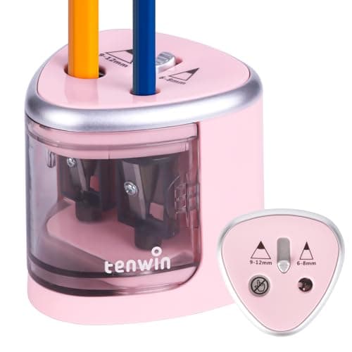 Image of tenwin Electric Pencil Sharpener, Double Hole Battery Operated Sharpener for 6-12mm No.2/ Colored Pencils, Durable Blade to Fast Sharpen, Suitable for School/Classroom/Office/Home, Pink