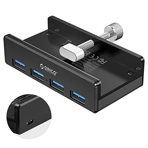 Image of ORICO USB 3.0 Hub Clamp Adapter, Aluminum 4-Port Splitter with Extra Power Supply Port and 4.92 FT Data Cable, Ultra-Portable Expander for 2021 iMac/Laptop/PC