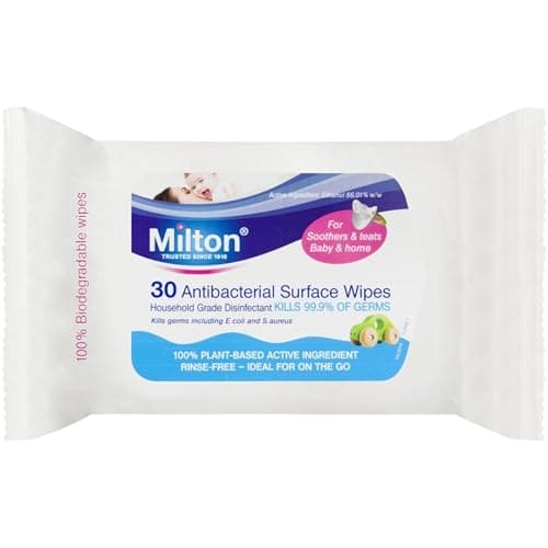 Image of Milton Antibacterial Surface Wipes – 30 Wipes/pack – Antiseptic Moist Tissues for Kitchen, Desk & Baby Items – Fragrance-Free, No Rinse Needed – Pack of 3 | SterlingSquare