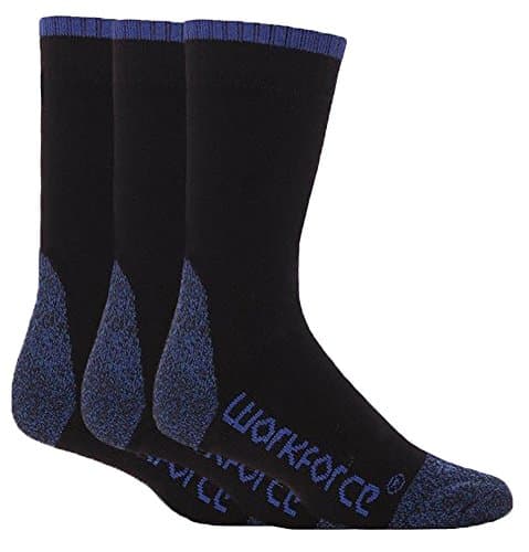 Image of Workforce - 3 Pairs Mens Thick Black or Navy Heavy Duty Reinforced Heel and Toe Breathable Work Socks for Steel Toe Boots (3 Pack, WFH4661BLK)