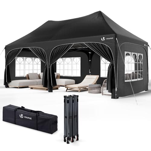 Image of VOUNOT® 3mx6m Pop Up Gazebo with 6 Removable Sidewalls & 6 Weight Bags, Carry Bag Included - Marquee Garden Party Tent Outdoor, Waterproof, Anti-UV, Ideal for Camping, Festivals and Weddings, Black