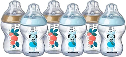 Image of Tommee Tippee Closer to Nature Baby Bottle, Slow Flow Breast-Like Teat with Anti-Colic Valve, 260ml, Pack of 6, Catch Me Quick Blue