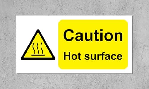 Image of Caution Hot Surface Safety Sign - Self Adhesive Sticker 100mm x 50mm (Pack of Ten)