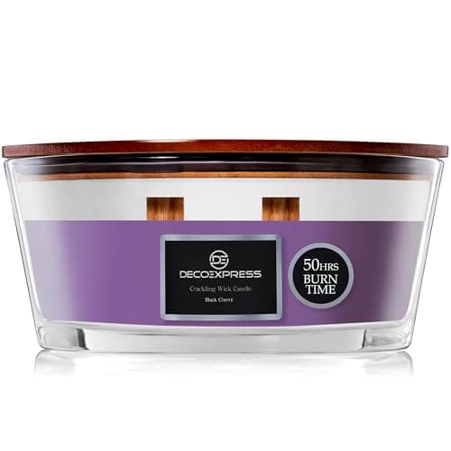 Image of DECO EXPRESS Scented Candles, Double Wick Crackle Candles, Long 50 Hours Burn Time, Calming & Cosy Home Decor, Birthday, Valentine’s Day & Mother’s Day Decor & Gift Idea (Black Cherry)