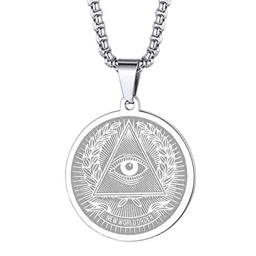 Image of Illuminati Necklaces for Men Women All Seeing Eye Of Providence Pendant Coin Occult Esoteric Medallion Religious Unisex Protection Jewellery Talisman Amulets Gifts (229S)