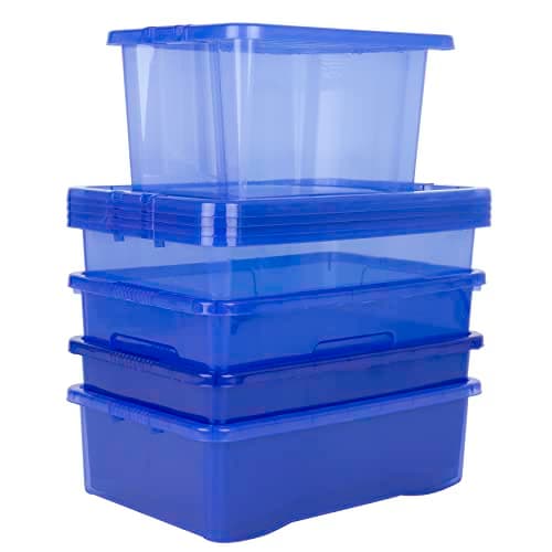 Image of Wham 5 Piece Multisize Crystal Stackable Plastic Storage Box & Lid Set Tint Spectrum Blue