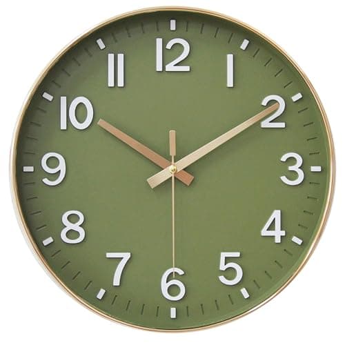 Image of HZDHCLH Wall Clock 12 Inch Silent Non Ticking Quartz Modern Decorative Clock for Office Classroom Home Living Room Bedroom(Golden green)