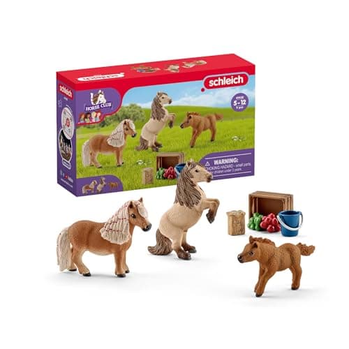 Image of SCHLEICH HORSE CLUB - 8 PC Miniature Shetland Pony Family Playset with 3 Horses and Accessories - Collectable Farm Animal Figurines - Realistic Mini Horse Toys for Girls and Boys - Kids Ages 5+