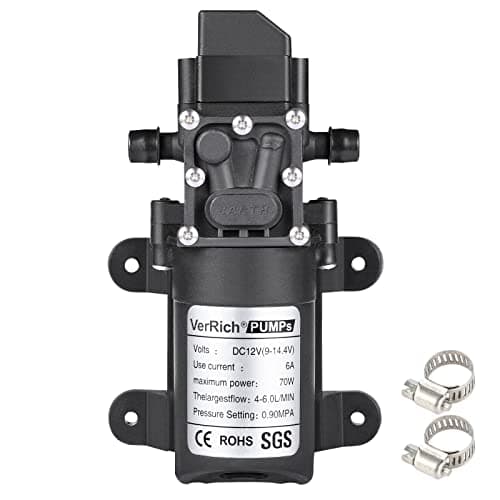 Image of VerRich 12V Water Pumps High Pressure self Priming Diaphragm Pump with 2 Adjustable Hose Clamp for Motorhome,Caravan