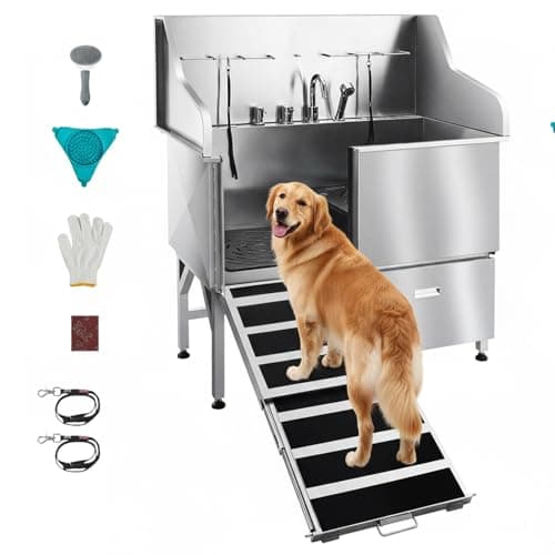 Image of VEVOR Stainless Steel Dog Washing Station, 127 cm Pet Grooming Tub w/Ramp, Faucet & Showerhead & Soap Holder Leash Dog Bathtub for Large & Medium & Small Pets (Left Door)