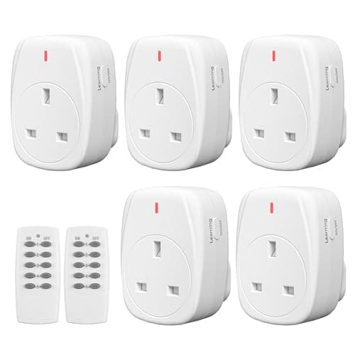 Image of HBN Wireless Remote Control Plug Socket UK, 13A/3120W Remote-Control Outlet Sockets for Lamp,Wireless Remotes Light Switch with 30m/100ft Operating Range,5 Pack Sockets and 2Remote
