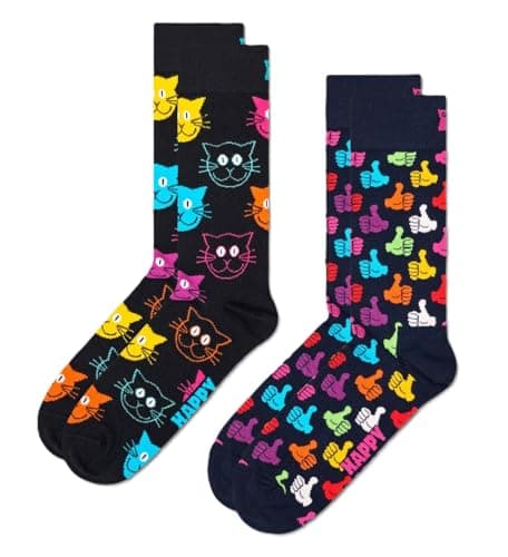 Image of Happy Socks, 2-Pack Crew Socks, Classic Cat Socks for Men and Women, Size 41-46