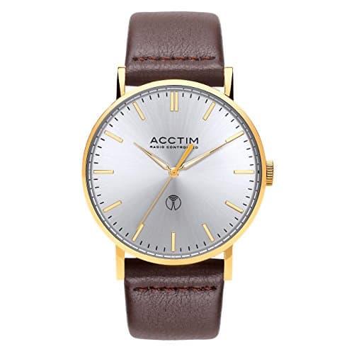 Image of Acctim 60428 Sterling Dual Band Radio Controlled Watch Gold on Brown Leather