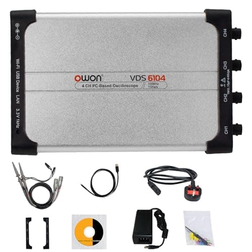 Image of OWON VDS6104 4 Channel PC Oscilloscope 100MHz 1GSa/s Type-C USB Digital Oscilloscope with 10M Record Length, WiFi Optional, SCPI & LabVIEW Support for Windows Mac Linux