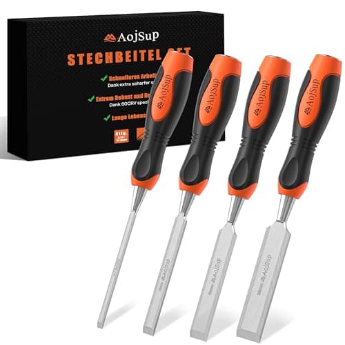 Image of AojSup Wood Chisel Set, 4-Piece Woodworking Carving Chisels (6mm, 12mm,19mm, 25mm), Sharp Bevel Edge Chisels with Non-Slip Handle, Perfect for Woodworking, Wood Carving and Sculpting