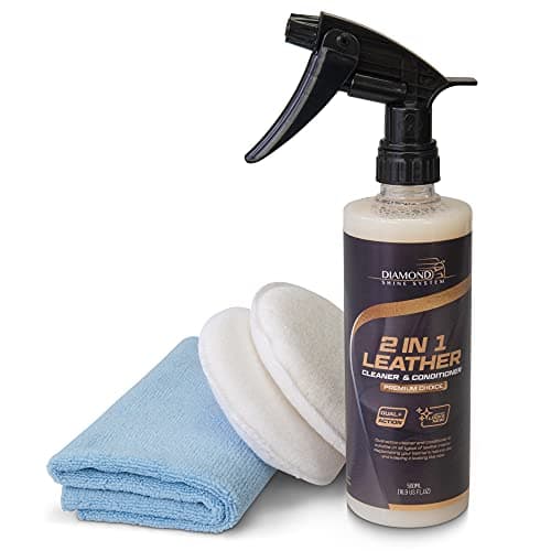 Image of Diamond Shine 2-in-1 Leather Cleaner & Conditioner, 500ml Spray – Car Leather Seat Cleaner with Microfibre Cloth & Applicator Pads – Protects & Restores Car Interior Leather Seats & Dashboard