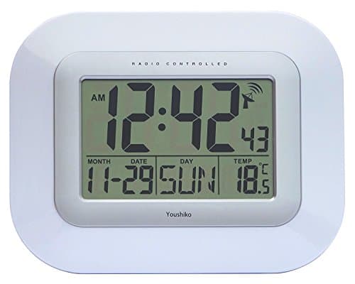 Image of Youshiko Radio Controlled LCD Wall Mountable and Desk Clock (UK & Ireland Version) Jumbo LCD