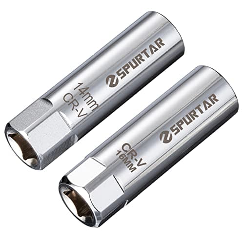 Image of Spurtar 14mm 16mm Spark Plug Socket Set Thin Wall 12-Point 3/8-Inch Drive Spark Plug Tool Set for Auto, Fits BMW Peugeot Benz Nissan Cars Motorcycle SUV ATV with Spring Clips 2pcs CRV Steel Tool
