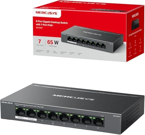 Image of MERCUSYS MS108GP 8-Port Gigabit Desktop PoE Switch with 7-Port PoE+, 250m Long Range Ethernet Splitter Extender, Compatible with 802.3af/at PDs, up to 65W, Power Management, Isolation Mode, Metal Case