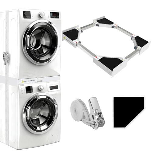 Image of NIUXX Universal Stacking Kit for Washing Machine & Tumble Dryer: Adjustable 46-66 cm Stacking Frame Set for Most Washer Units - No-Drill Appliance Stacker with Ratchet Strap & Anti-Vibration Pads