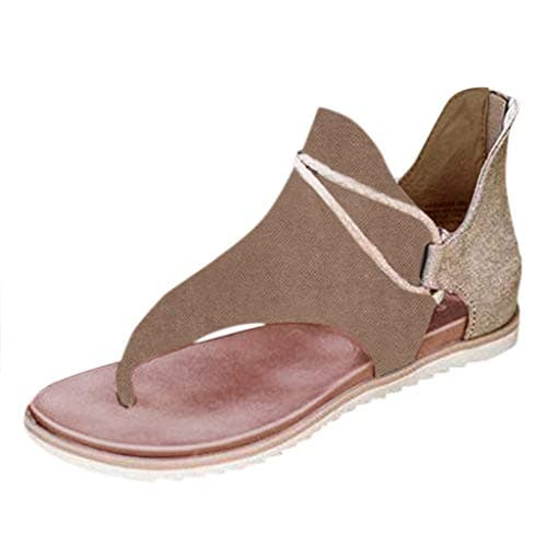 Image of 2026 Sandals for Women Summer -Toe Shoes Zipper Comfy Lady Casual Beach (Khaki, 5)