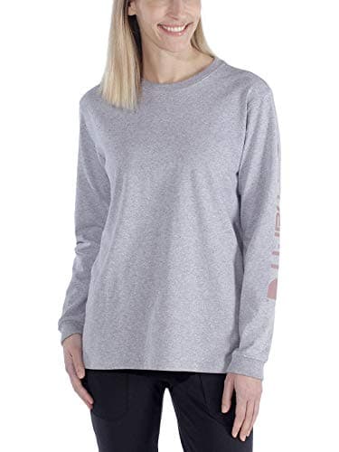Image of Carhartt, Women's, Loose Fit Heavyweight Long-Sleeve Logo Sleeve Graphic T-Shirt, Heather Grey, XS