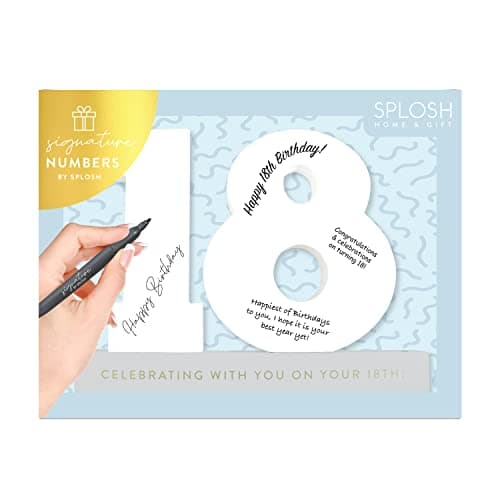 Image of Splosh 18 Signature Numbers with a Stand to Hold The Number and Pen. Use The Pen to Write Heartfelt or Funny Messages and Memories. 18th Birthday Decorations and 18th Birthday Gifts for Girls.