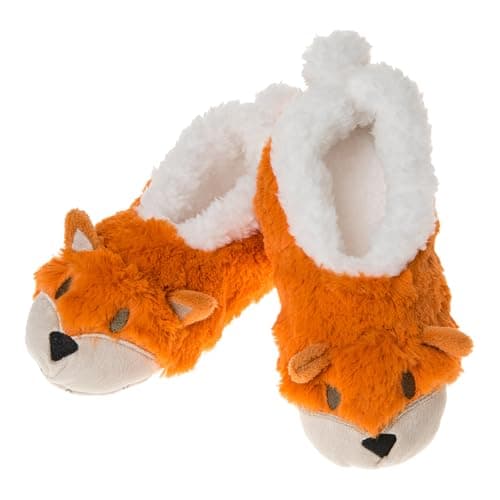 Image of Snoozies! Sherpa Fleece Womens Slippers With Non Slip Sole - Furry Foot Pals Animal Designs - Black Cat, Dog, Mouse or Pink Pig (Fox, UK Footwear Size System, Adult, Women, Alpha, Medium, X-Large)