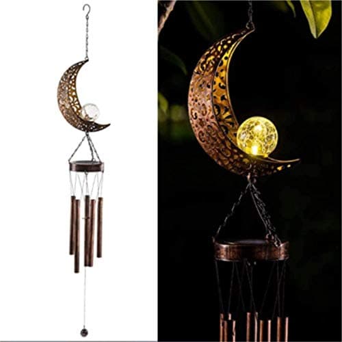 Image of lifemet Wind Chimes Solar Lights - Powered LED Moon Night lights outdoor Garden Waterproof Metal Windbell Chime Light Lamp for Patio Deck Lawns Yard Patio