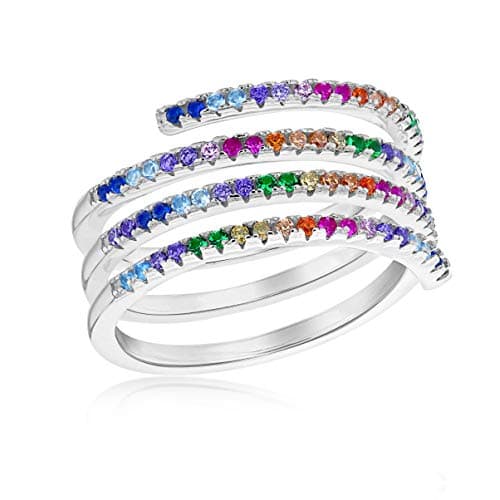 Image of Tuscany Silver Women's Sterling Silver Rhodium Plated Multi-Coloured CZ Spiral Ring #Q