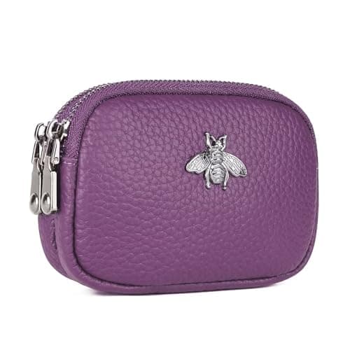 Image of MAVHVAM Ladies Genuine Leather Small Purse for Women Mini Coin Wallet Pouch Stylish Credit Card Holder with Double Zip (Purple)