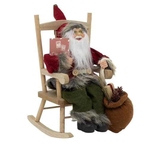 Image of Carousel Home Traditional Santa Claus in Rocking Chair | Rustic Father Christmas Figurine | Nordic Santa Festive Ornament - 30cm