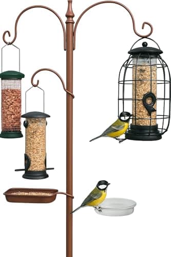 Image of DIVCHI Bird Feeders Hanging Station With 2 Dishes Feeder Pole, Feeding Station, Metal Bird Feeder Stand, Feeders For Small Birds Garden Decorations (Only Station, Feeder Not Included)