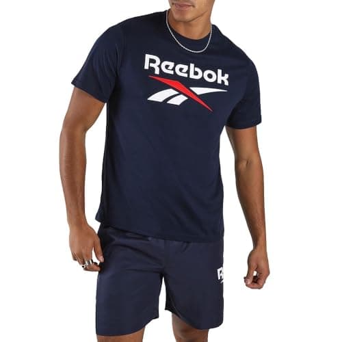 Image of Reebok Mens Bruno Big Logo Crew Neck Tee T-Shirt, Blue, 3XL EU