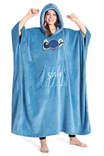 Image of Disney Stitch Hoodie Blanket for Women Teenagers Fleece Wearable Blanket Warm Cosy Oversized Hoodie with Sherpa Hood Loungewear Stitch Gifts for Her (Blue Stitch Long)