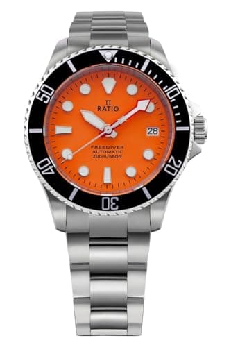 Image of RATIO FreeDiver Sapphire Crystal Diver Watch Japanese Automatic Dive Watch 200m Water Resistant Diving Watch for Men (Orange)